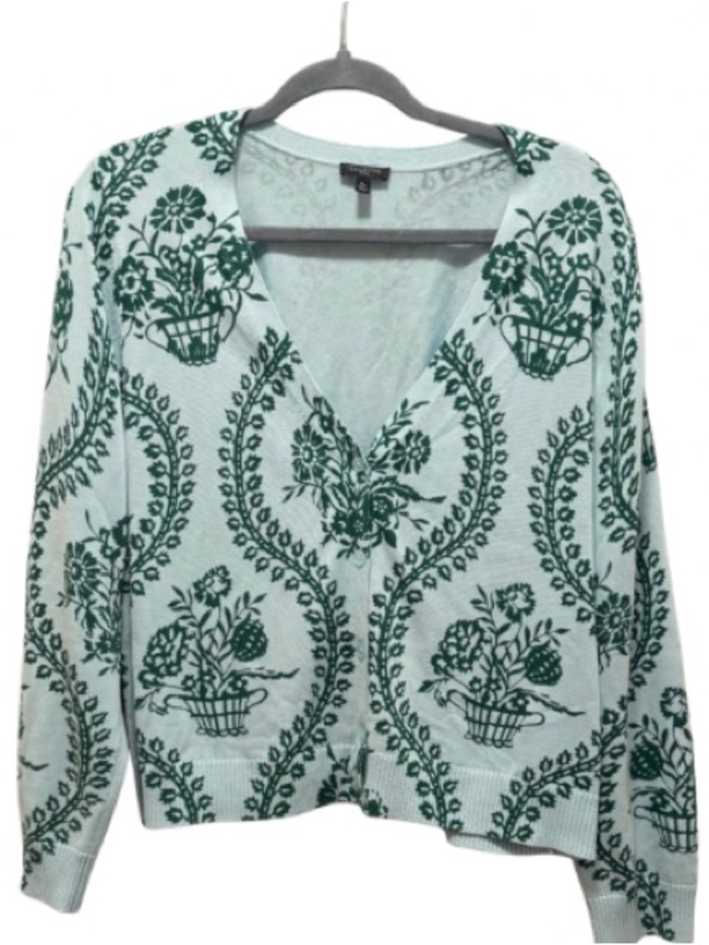 Talbots Green English Country Floral Cardigan Sweater Size XLP Tea Party Preppy